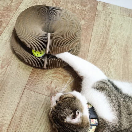 Foldable Cat Scratcher Toy with Ball – Cardboard Lounge Bed