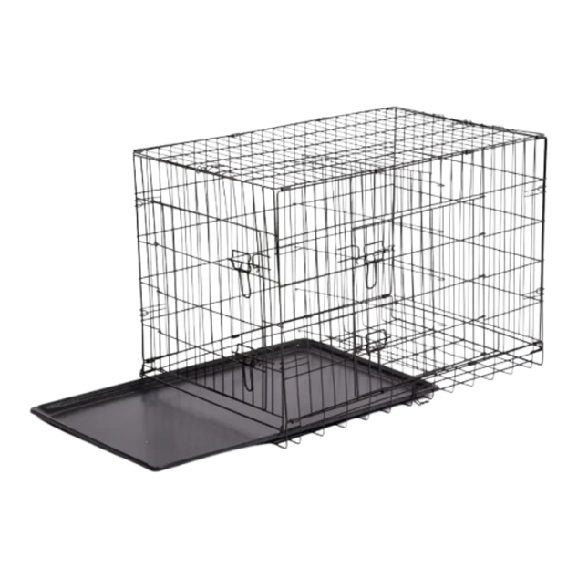 Foldable Metal Dog Crate – Double Door with Divider & Safety Lock
