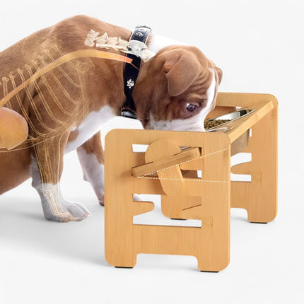Adjustable Elevated Pet Feeding Stand – Bamboo Frame with Stainless Steel Bowls
