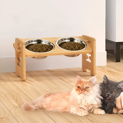 Adjustable Elevated Pet Feeding Stand – Bamboo Frame with Stainless Steel Bowls