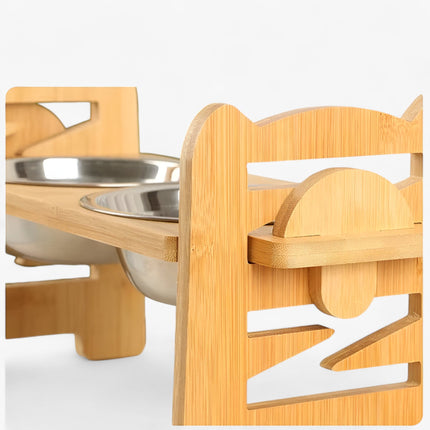 Adjustable Elevated Pet Feeding Stand – Bamboo Frame with Stainless Steel Bowls