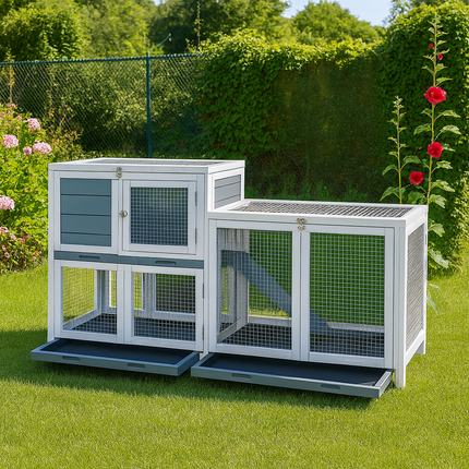 Two-Story Wooden Indoor Hutch with Wheels – Rabbit, Guinea Pig & Small Pet House