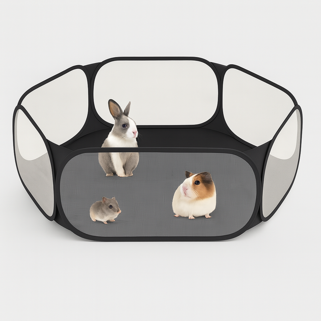 Foldable Pet Playpen – Portable Transparent Tent Cage for Small Animals