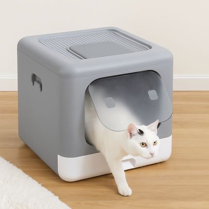 Foldable Cat Litter Box with Scoop and Tray