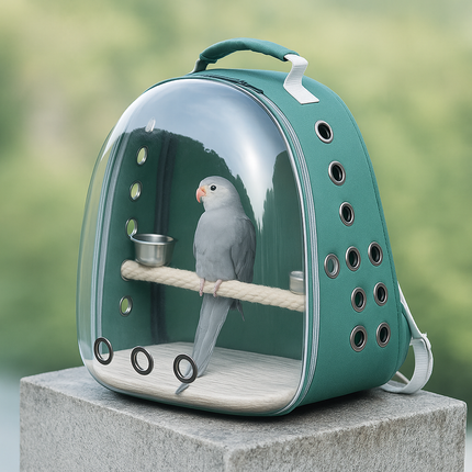 Bird Carrier Backpack – Acrylic Travel Bag with Perch & Cups