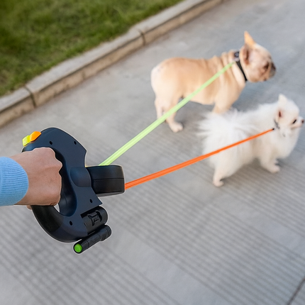 Dual Retractable Dog Leash – Portable Rotating Pet Leash for Walking Two Dogs