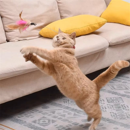 Interactive Cat Toy – Feather Teaser Wand with Bell