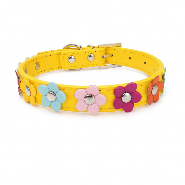 Floral Pet Collar and Leash Set – PU Leather for Pets
