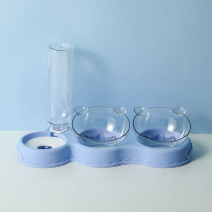 3-in-1 Pet Feeding Station – Raised Double Bowl with Water Dispenser for Cats