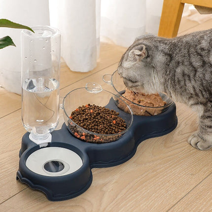 3-in-1 Pet Feeding Station – Raised Double Bowl with Water Dispenser for Cats