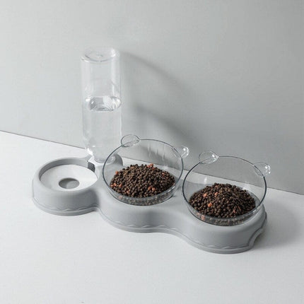 3-in-1 Pet Feeding Station – Raised Double Bowl with Water Dispenser for Cats
