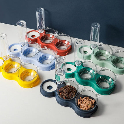 3-in-1 Pet Feeding Station – Raised Double Bowl with Water Dispenser for Cats