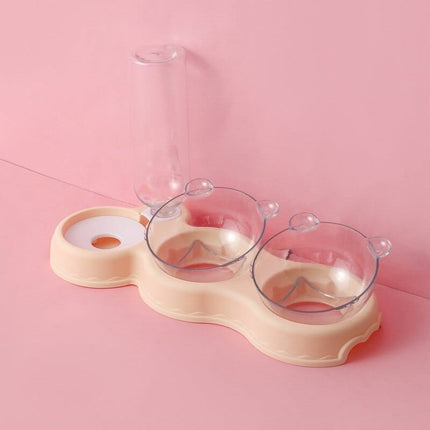 3-in-1 Pet Feeding Station – Raised Double Bowl with Water Dispenser for Cats