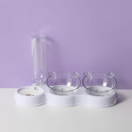 3-in-1 Pet Feeding Station – Raised Double Bowl with Water Dispenser for Cats