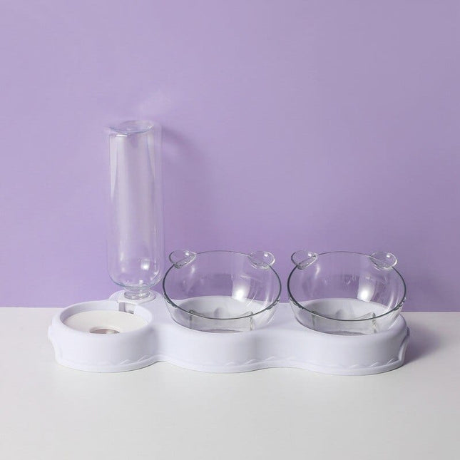 3-in-1 Pet Feeding Station – Raised Double Bowl with Water Dispenser for Cats